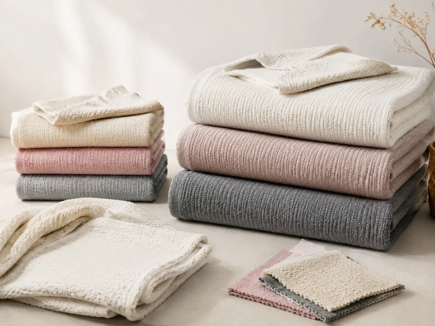 Folded blankets showing different thickness and size planning