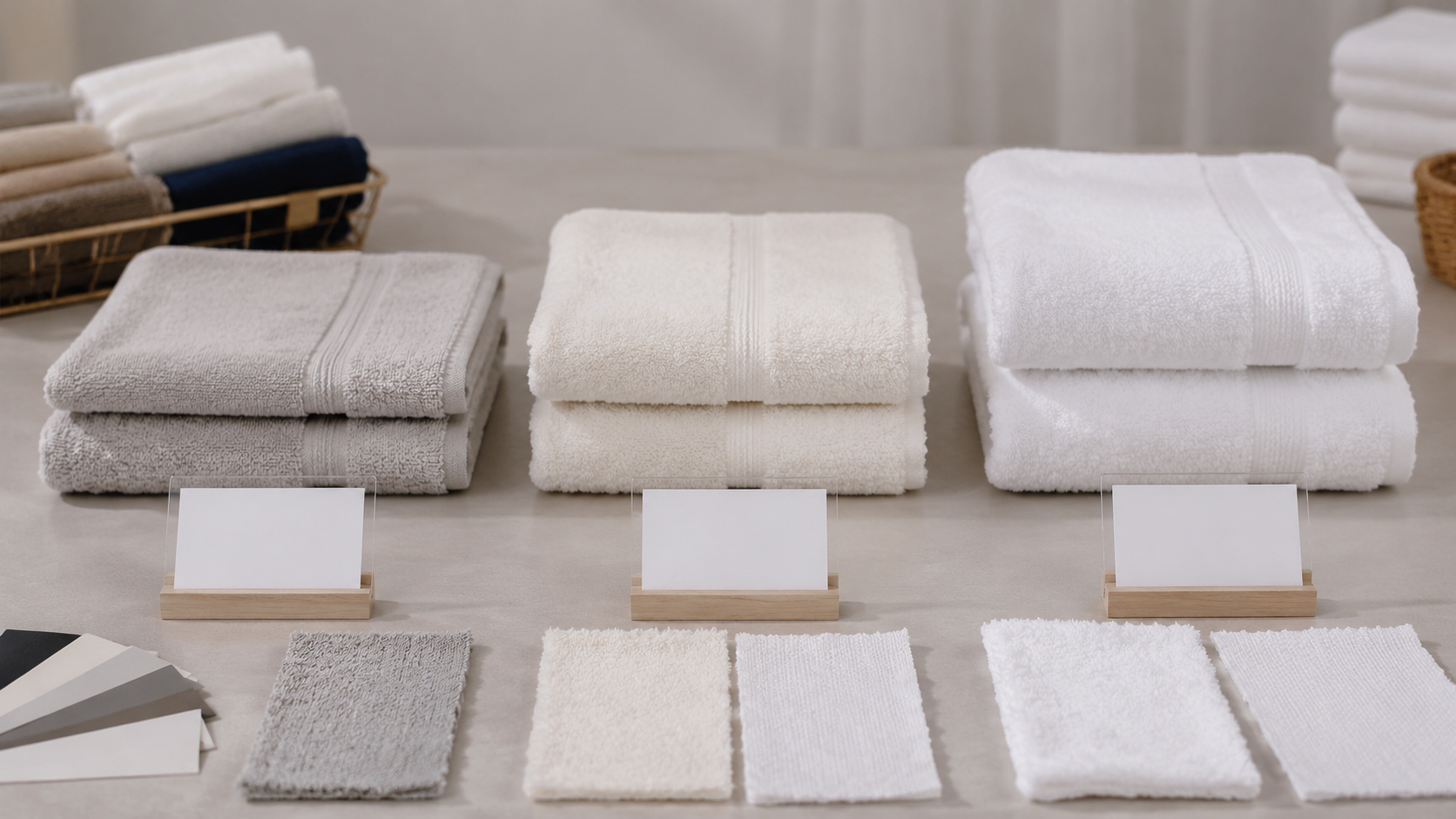 Cotton towels with different thicknesses for GSM and hand feel guide