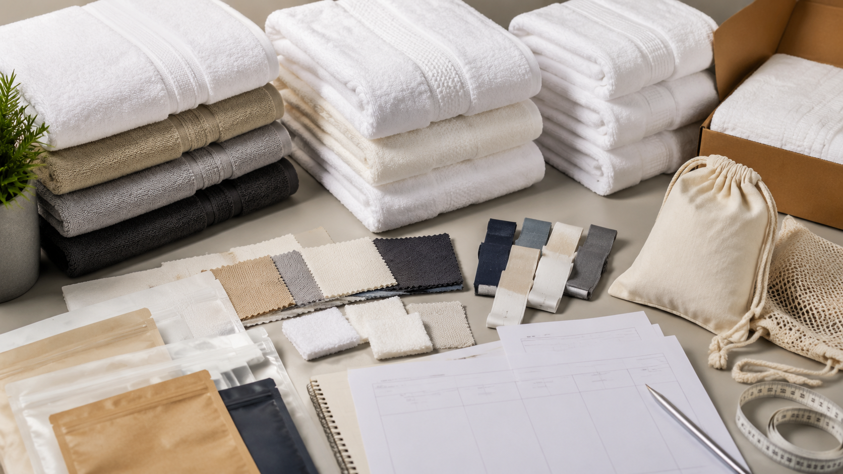 Flat folded hotel towels and sourcing desk for towel RFQ guide